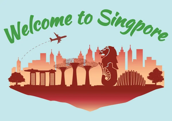 Singapore beroemde bezienswaardigheid silhouet stijl op float rode eiland een — Stockvector