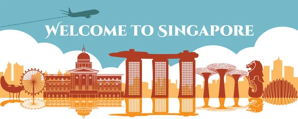 Amous marco de Singapura, destino de viagem, design silhueta — Vetor de Stock
