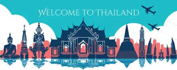 Célèbre point de repère de la Thaïlande, destination de voyage, design de silhouette — Image vectorielle