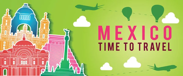 Bandeira verde do México famosa silhueta marco colorido estilo — Vetor de Stock