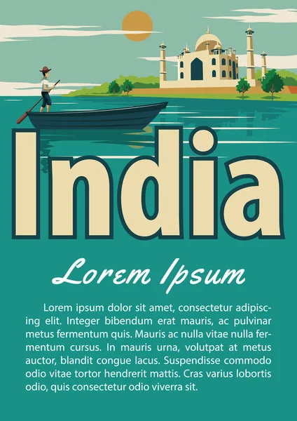 Folleto de referencia de la India en tipografía diseño de color vintage, adver — Vector de stock