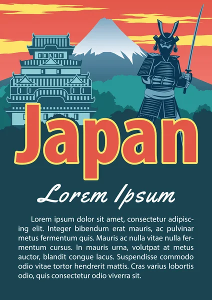 Folleto de referencia de Japón en tipografía diseño de color vintage, adver — Vector de stock