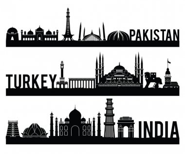 Pakistan Türkiye Hindistan blac ile ünlü simgesel siluet tarzı