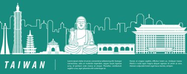 Taiwan famous landmark silhouette with green and white color des clipart