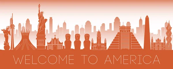 America famous landmark orange silhouette design — Stock Vector