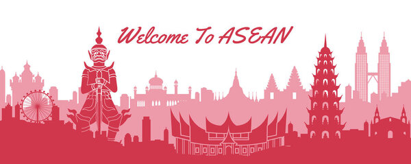famous landmark of ASEAN,travel destination with silhouette clas