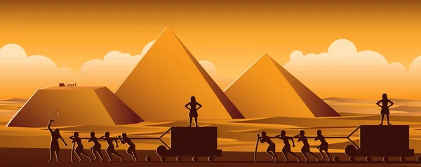 Budování pyramidy v Egyptě ve starověkém čase používají muže k otrocké dřině — Stockový vektor