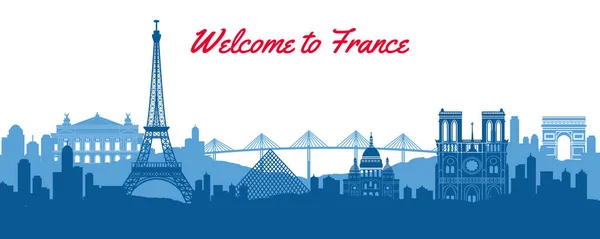 프랑스의 유명한 랜드 마크, 실루엣 cla와 여행 목적지 — 스톡 벡터