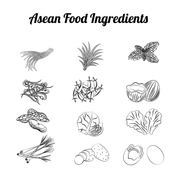 Bosquejo ASEAN Elementos alimenticios 002 — Archivo Imágenes Vectoriales