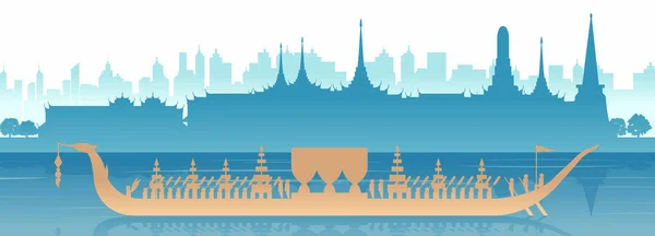 Силует декорації королівської тайський човен рядки в річці в Бангкоку, Каліфорнія — стоковий вектор