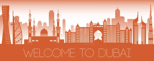 Dubai famoso diseño de silueta naranja hito — Vector de stock