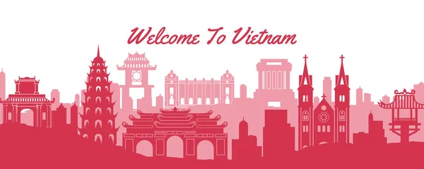 Famous landmark of Vietnam,travel destination with silhouette cl — Stock Vector