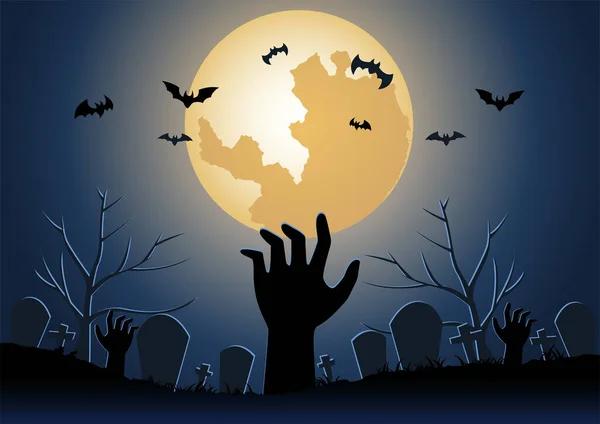 Halloween Tło Zombie Ręka Podnieść Podziemia Noc Halloween — Wektor stockowy