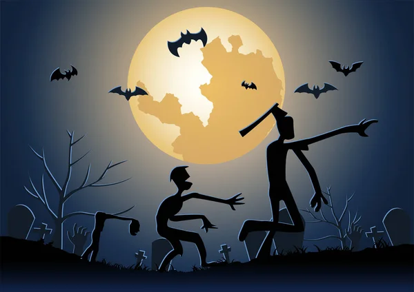Halloween Tło Zombie Spacer Cmentarzu Północy — Wektor stockowy