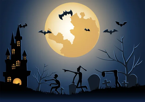 Fondo Halloween Con Despertar Zombie Del Inframundo Noche Halloween — Vector de stock