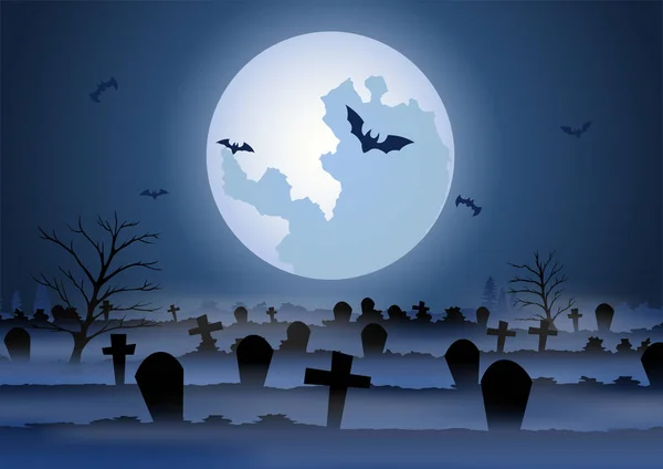 Halloween Tło Sceny Cmentarnej Noc Halloween — Wektor stockowy