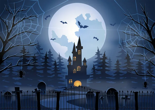 Halloween Tło Cmentarzem Scena Castle Noc Halloween — Wektor stockowy