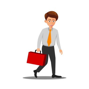 Çizgi film karakterinin düz tasarımı işyerine gider.