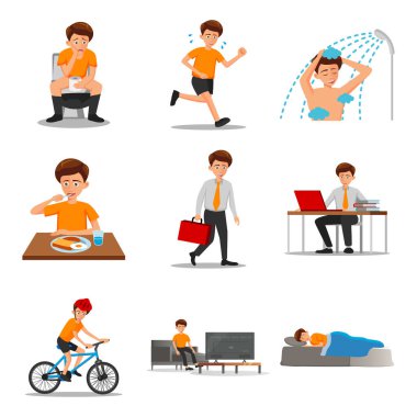 Çizgi film sürümünde rutin erkek karakterlerinin düz tasarımı