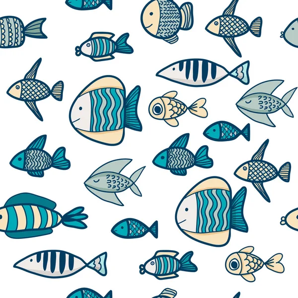 Sevimli Mavi Sarı Balık Sorunsuz Desen — Stok Vektör