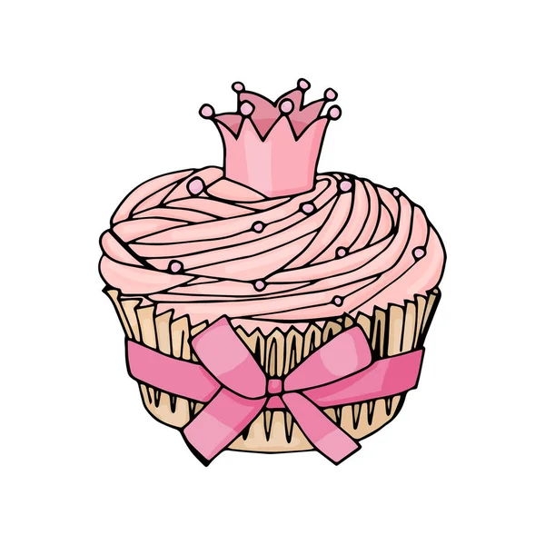 Cupcake Rose Avec Couronne Arc Rose — Image vectorielle