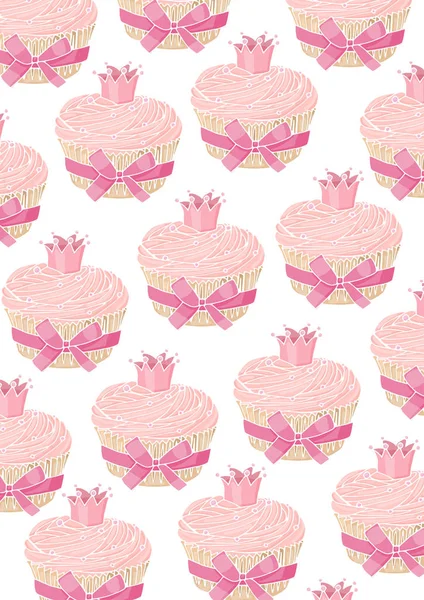 Tarjeta Felicitación Fondo Con Cupcakes Rosados Sobre Fondo Blanco — Archivo Imágenes Vectoriales