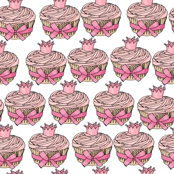 Padrão Sem Costura Com Cupcakes Rosa Fundo Branco — Vetor de Stock