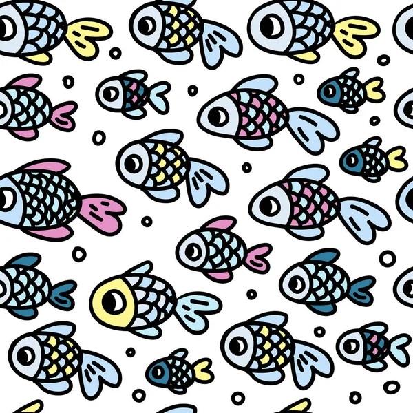 Beyaz Arka Planda Şirin Mavi Pembe Sarı Balığın Kusursuz Izi — Stok Vektör