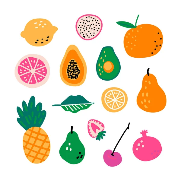 Meyve el çizimi vektör çizimi. Yemek malzemesi. İskandinav tarzı kafe menüsü, afiş, yemek kitabı sayfası. — Stok Vektör