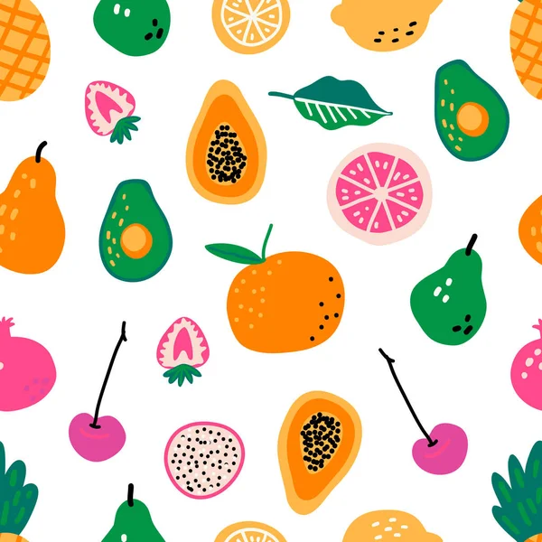 Modello Senza Cuciture Con Frutta Illustrazione Vettoriale Disegnata Mano Ingredienti — Vettoriale Stock