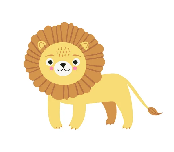 かわいいライオンのキャラクター 白い背景に隔離されたアフリカの動物のシンプルな漫画のベクトルスタイルのイラスト — ストックベクタ