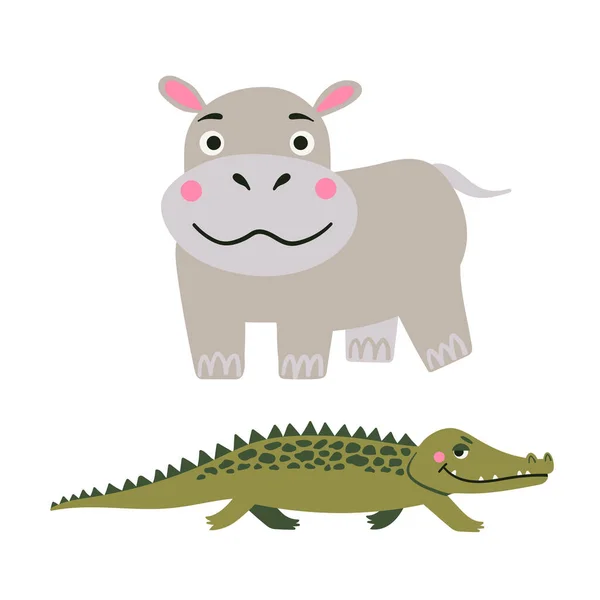 Ilustración Dibujos Animados Vectoriales Animales Safari Lindo Dibujos Animados Hipopótamo — Archivo Imágenes Vectoriales
