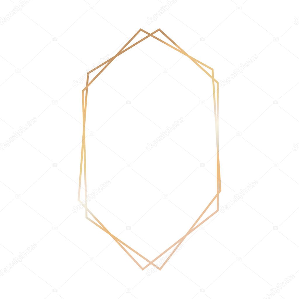Template for greeting card decorative art deco gold frame on a white background