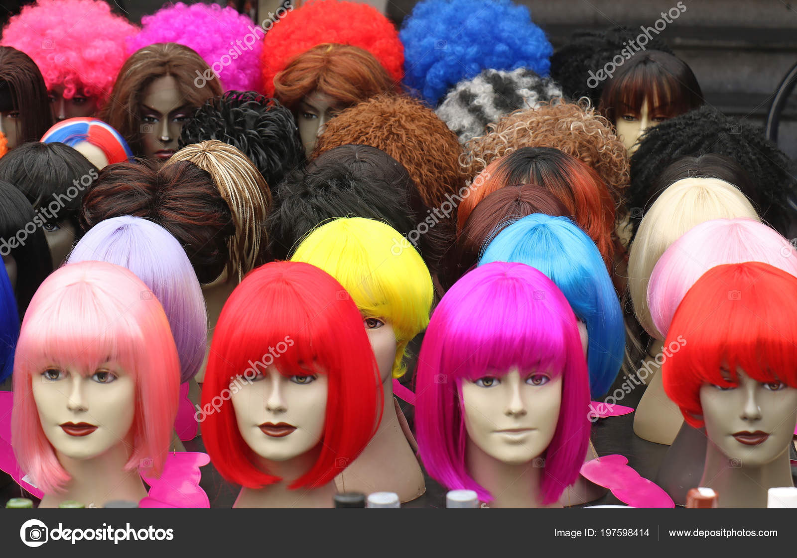 Mannequin Heads Colorful Female Wigs Fake Hair Sold Flea Market