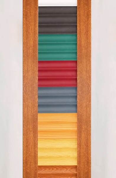 Wooden Materials Colors Display Blinds Samples — Stock Photo, Image