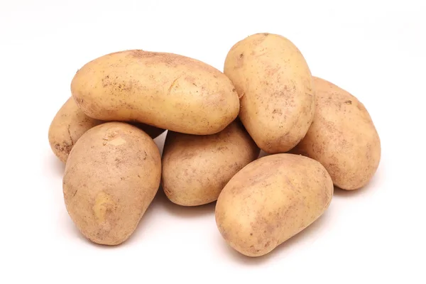 Grămadă Cartofi Cruzi Organici Fundal Alb — Fotografie, imagine de stoc