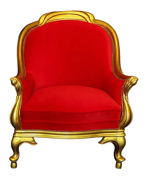 老式红色椅子 金色木制框架 白色背景隔离 — 图库照片