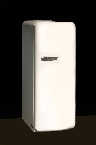 Réfrigérateur Blanc Rétro Avec Porte Fermée Sur Fond Noir — Photo