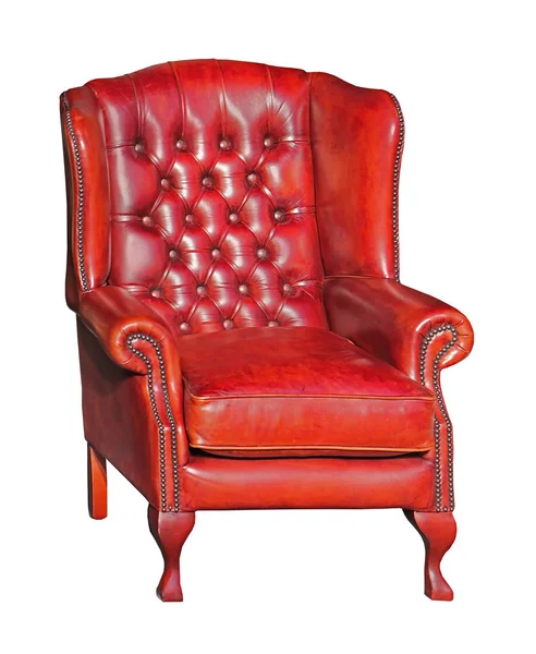 白色背景的旧复古设计橙色皮革扶手椅 — 图库照片