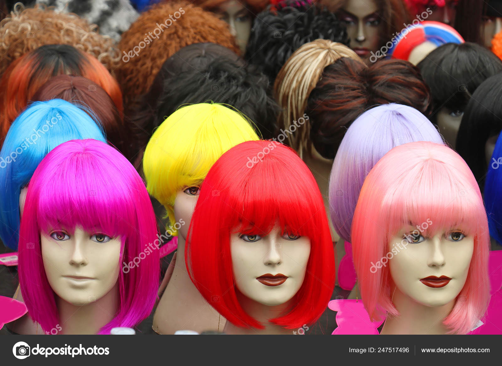 Mannequin heads with colorful wigs Stock Photo by ©ttatty 247517496