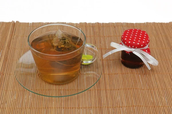 Zelený čaj a marmeládou — Stock fotografie
