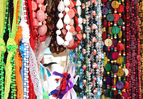 Colorful necklaces with decorative beads — Stock Photo, Image