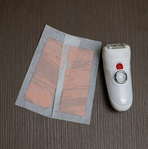 Electric Epilator Wax Strips Used Unwanted Hair Removal Home — Stock Photo, Image