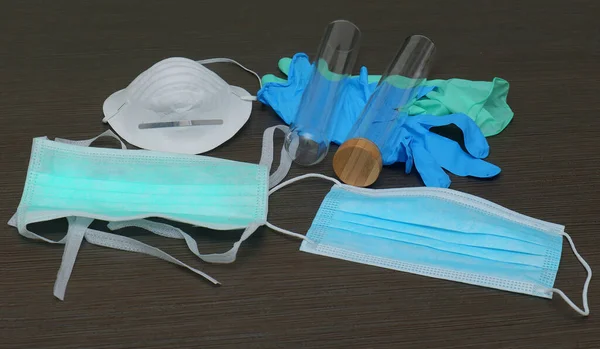 Medical Equipment Face Masks Test Tubes Used Laboratory — Stock Photo, Image