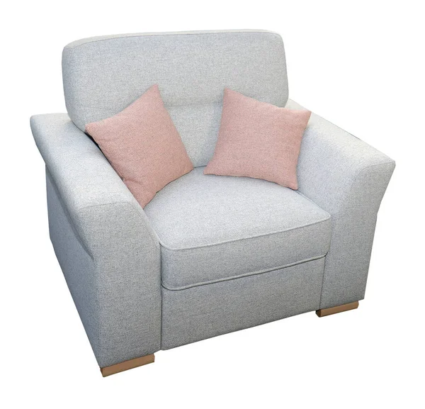 Moderne Textiel Fauteuil Meubels Met Kussens Geïsoleerd Witte Achtergrond — Stockfoto