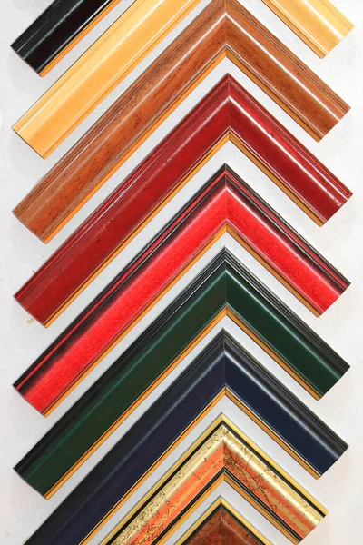 Colorful wooden decorative picture frames corners on white background