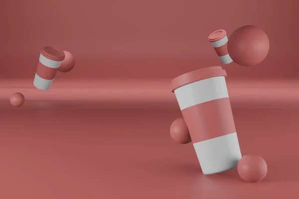 yüzen fincan kahve arka plan için 3D görüntüleme