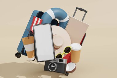 Yaz tatili reklam temasında Sahne Yaratıcısı için cep telefonu modelleme 3d