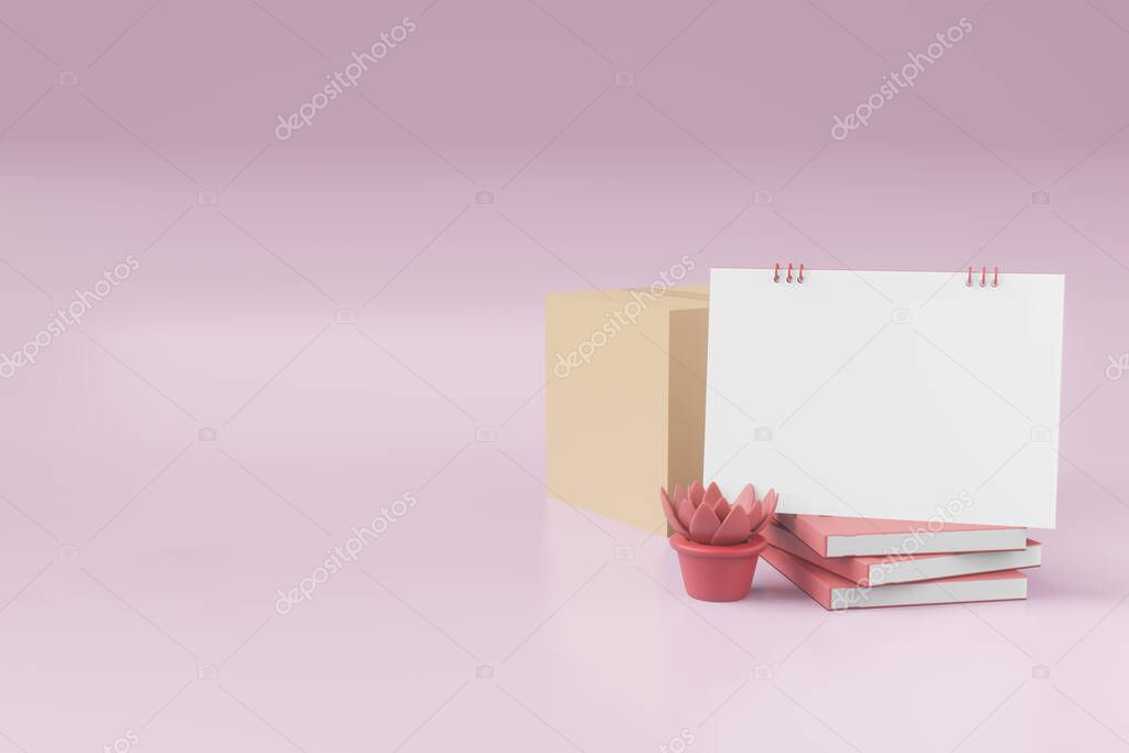 empty calendar in minimal 3d rendering design with copy space on screen for product placement/promotion in 3D illustration or 3D rendering
