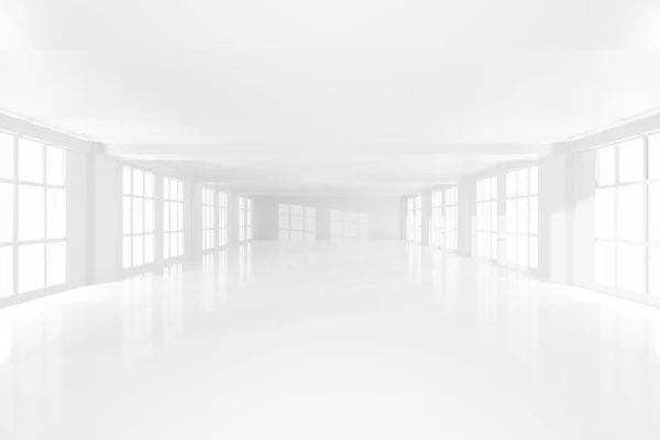 现代设计中空而雅致的房间 3D渲染中明亮的白色插图 — 图库照片